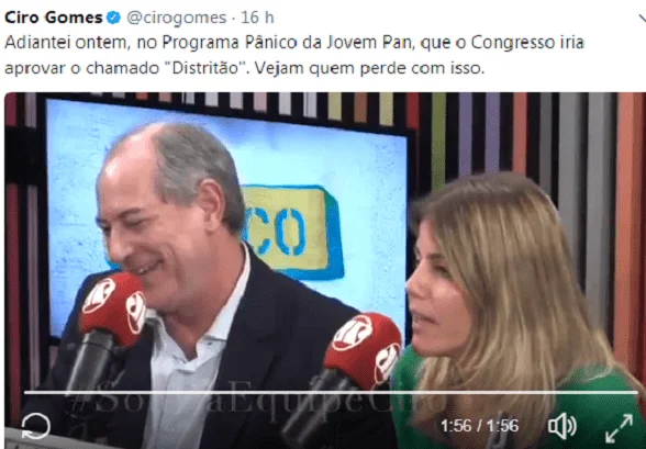 Ciro Gomes: Distritão…entenda como a democracia será prejudicada (v)
