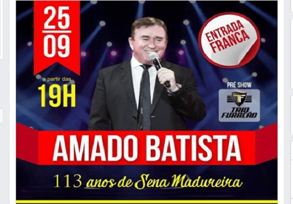 Principado de Sena (113 anos): show na segunda com Amado Batista (v)
