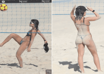 Jade Picon mostra talento no futebol de praia